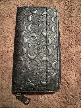 Coach Black Embossed Signature Zip Around Wallet